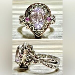Gems En Vogue 1.84ct Kunzite & Pink Sapphire Sterling Silver & Rose Gold Ring
